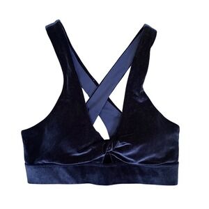 Fabletics Navy Blue Velvet Twist Front Cross Back Sports Bra Yoga Activewear